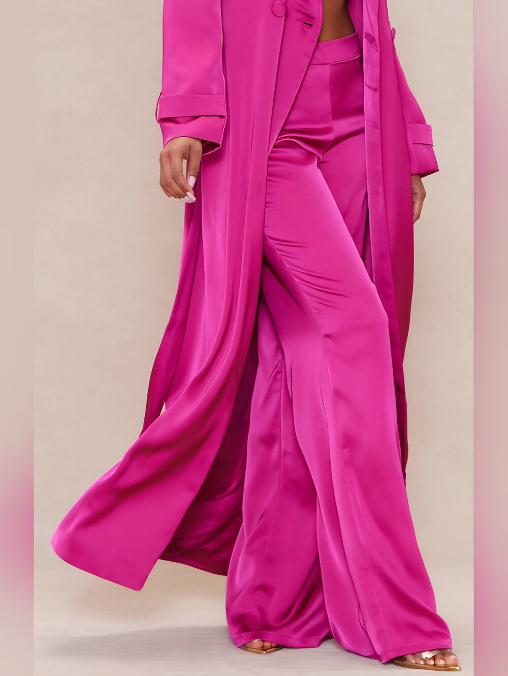 Fashion Nova Satin Wide-Leg Pants in Hot Pink